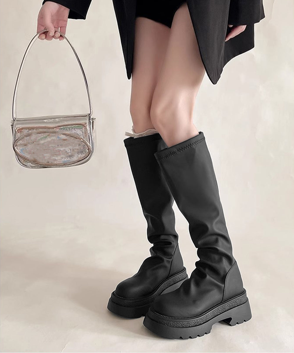 ロングブーツ 厚底ブーツバックジップ美脚