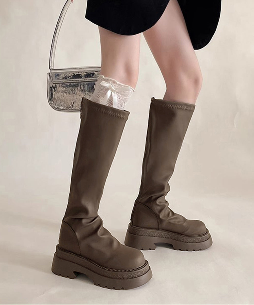 ロングブーツ 厚底ブーツバックジップ美脚
