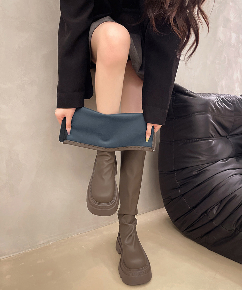 ロングブーツ 厚底ブーツバックジップ美脚