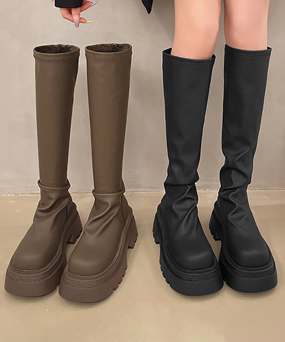 ロングブーツ 厚底ブーツバックジップ美脚