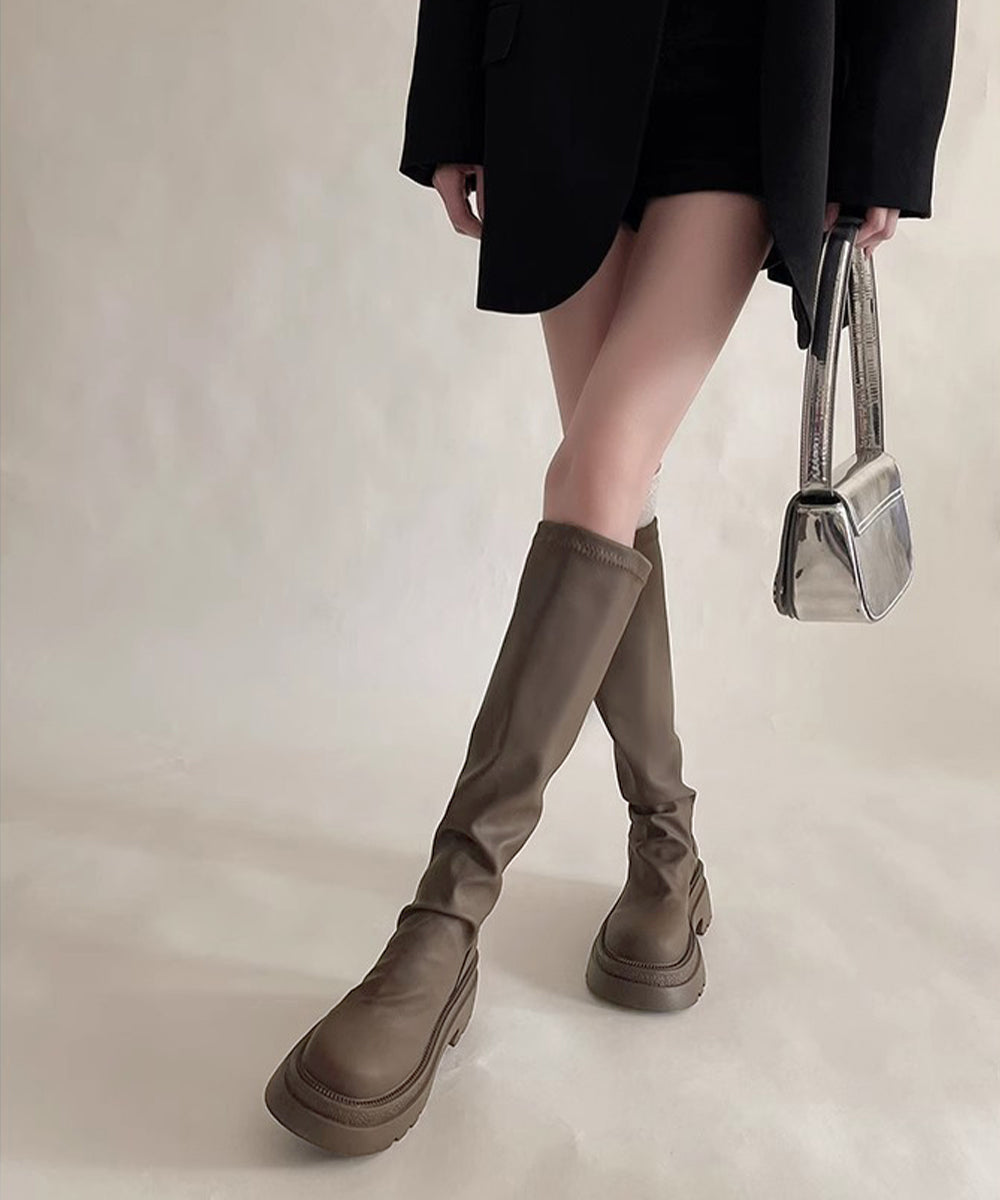 ロングブーツ 厚底ブーツバックジップ美脚