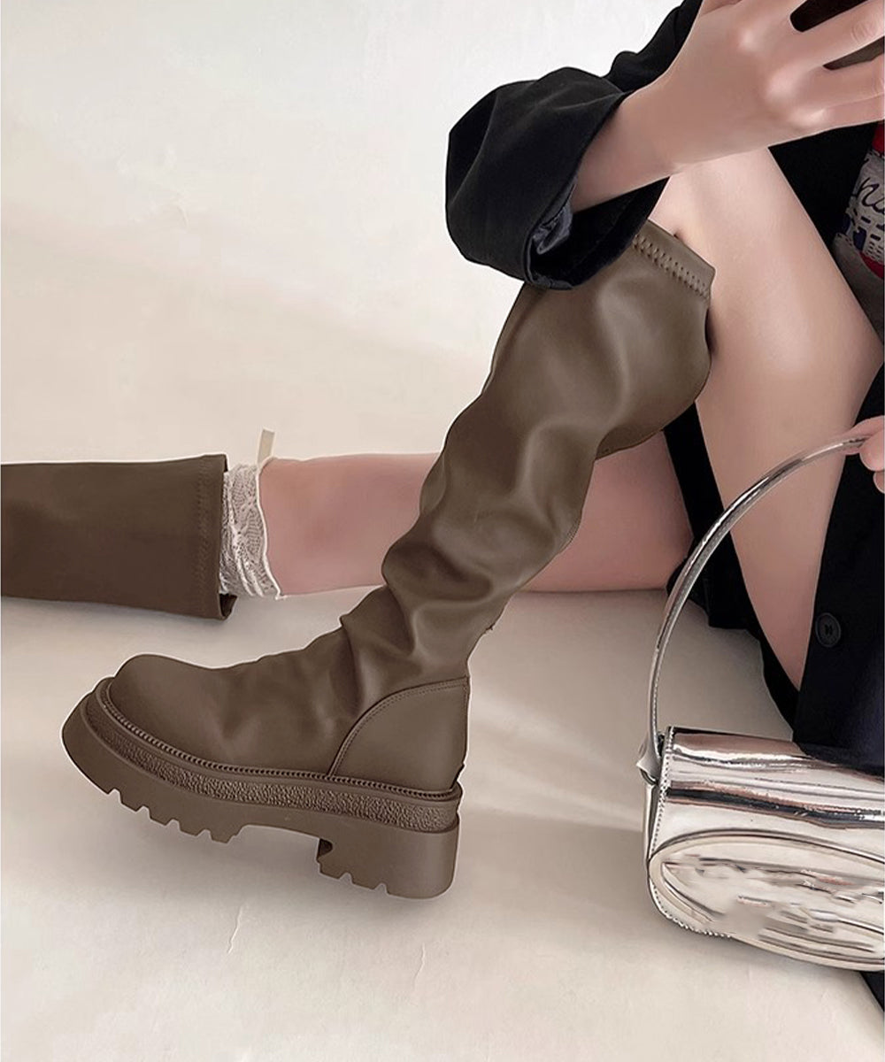 ロングブーツ 厚底ブーツバックジップ美脚