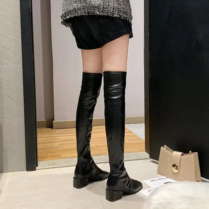 ニーハイブーツ スクエアトゥ 美脚ブーツ - 83HUIHAO-001 ブーツ ショート