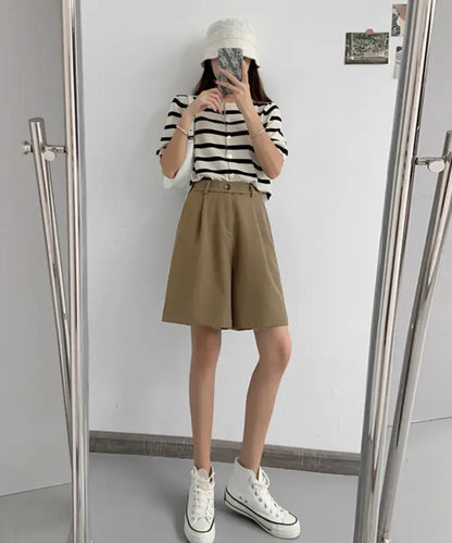 ５分丈-タックショートパンツ-レディース