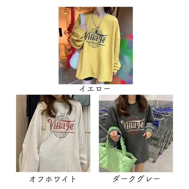 ロゴTシャツ-レディース-長袖-韓国